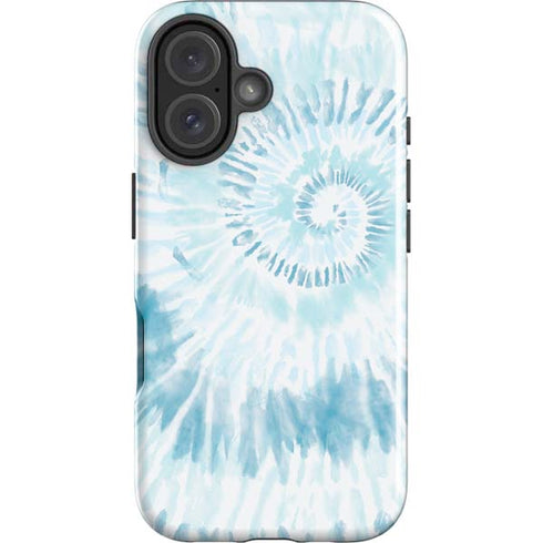 Blue and White Tie Dye iPhone 16 Plus Impact Case