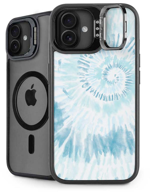Blue and White Tie Dye iPhone 16 Plus Kickstand Case
