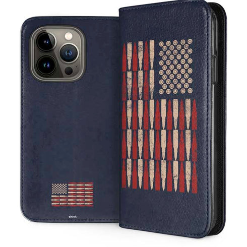 Blue Bullet American Flag iPhone 14 Pro Folio Case