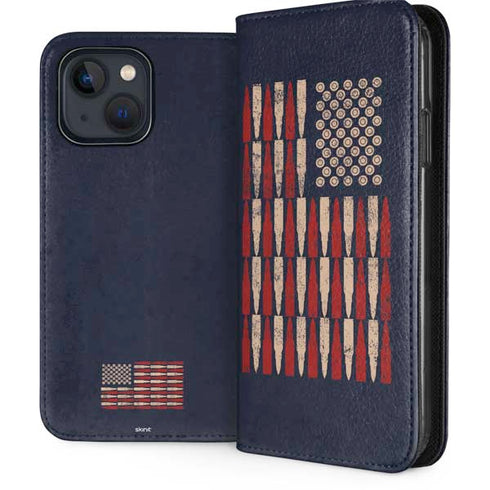 Blue Bullet American Flag iPhone 15 Plus Folio Case