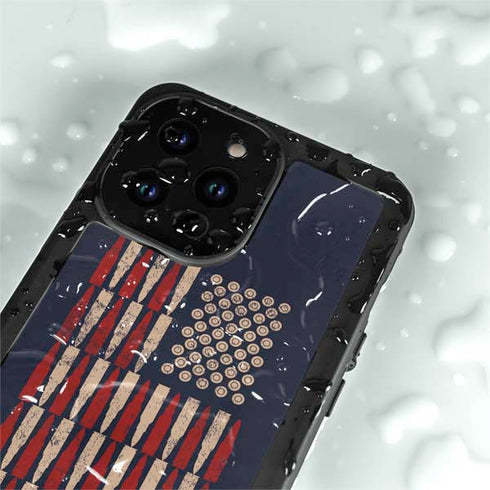 Blue Bullet American Flag iPhone 15 Pro Waterproof Case