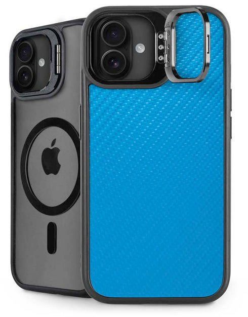 Blue Carbon Fiber Specialty Texture Material iPhone 16 Plus Kickstand Case