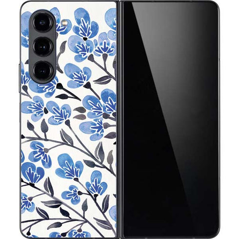 Blue Cherry Blossoms by Cat Coq Galaxy Z Fold5 5G Skin