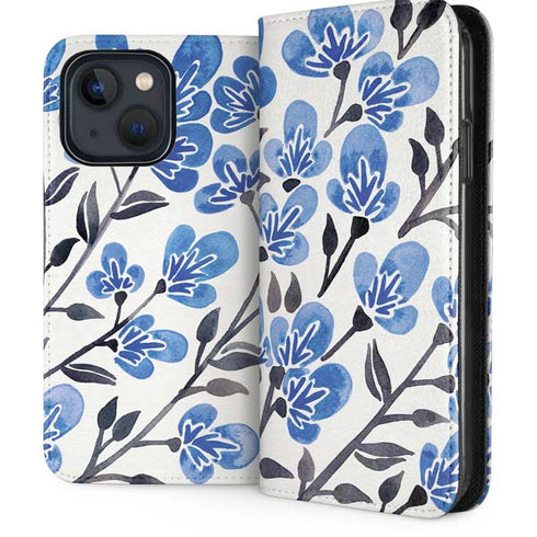 Blue Cherry Blossoms by Cat Coq iPhone 15 Folio Case
