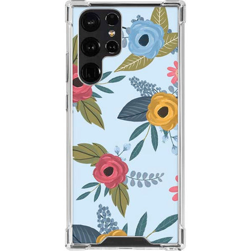 Blue Fall Flowers Galaxy S23 Ultra Clear Case