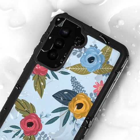 Blue Fall Flowers Galaxy S24 Plus Waterproof Case