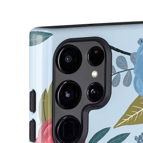 Blue Fall Flowers Galaxy S25 Ultra Impact Case