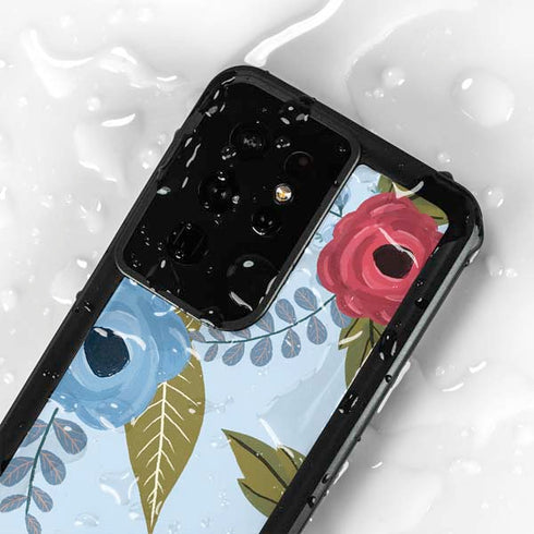Blue Fall Flowers Galaxy S24 Ultra Waterproof Case