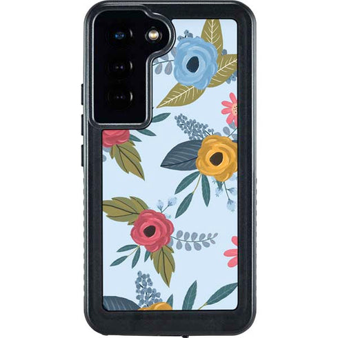 Blue Fall Flowers Galaxy S24 Waterproof Case