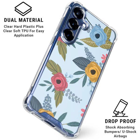 Blue Fall Flowers Galaxy S25 Plus Clear Case