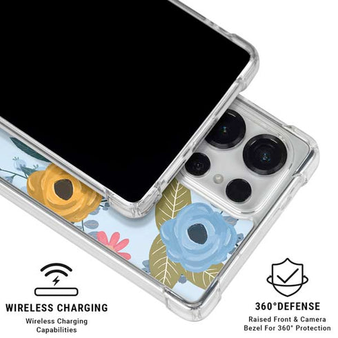 Blue Fall Flowers Galaxy S25 Ultra Clear Case