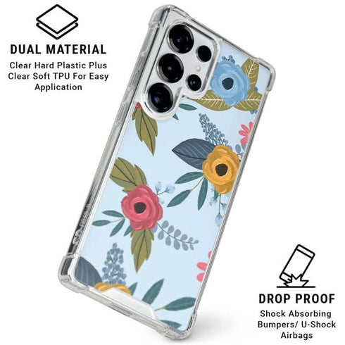 Blue Fall Flowers Galaxy S25 Ultra Clear Case