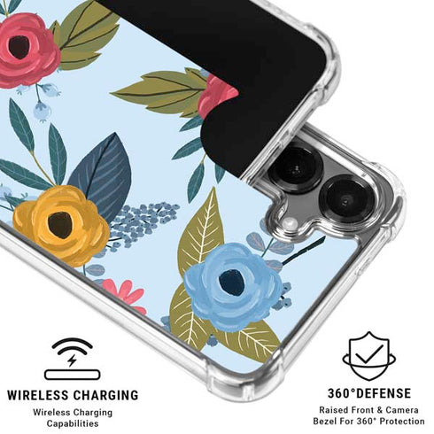 Blue Fall Flowers Galaxy S26 Clear Case
