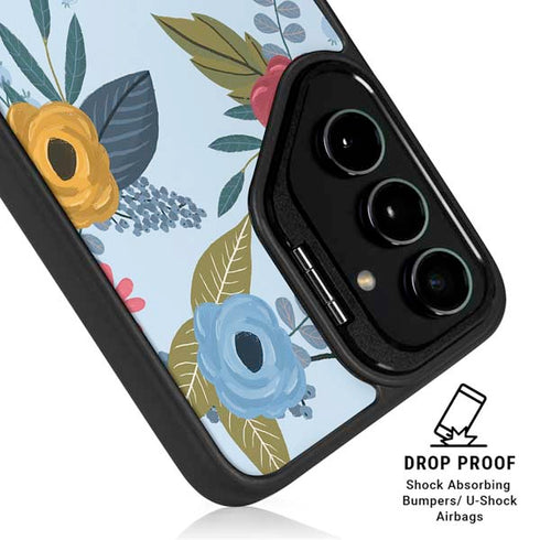 Blue Fall Flowers Galaxy S26 Kickstand Case