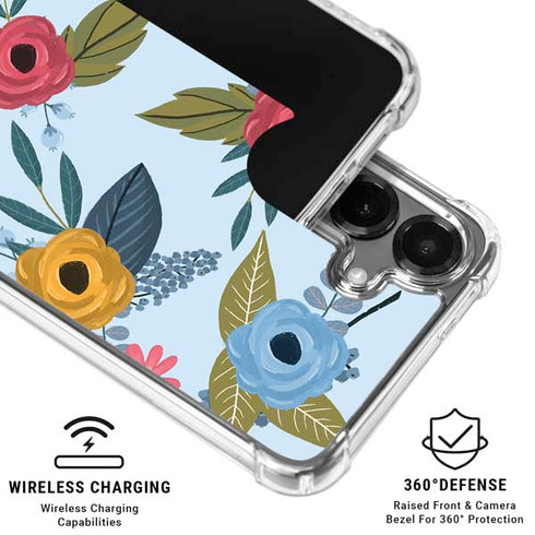 Blue Fall Flowers Galaxy S26 Plus Clear Case