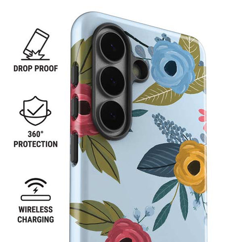 Blue Fall Flowers Galaxy S26 Plus Impact Case