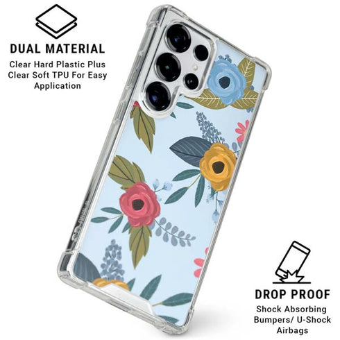 Blue Fall Flowers Galaxy S26 Ultra Clear Case