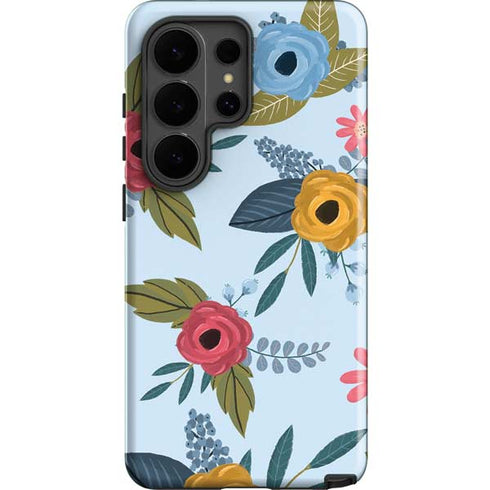Blue Fall Flowers Galaxy S26 Ultra Impact Case