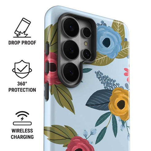 Blue Fall Flowers Galaxy S26 Ultra Impact Case