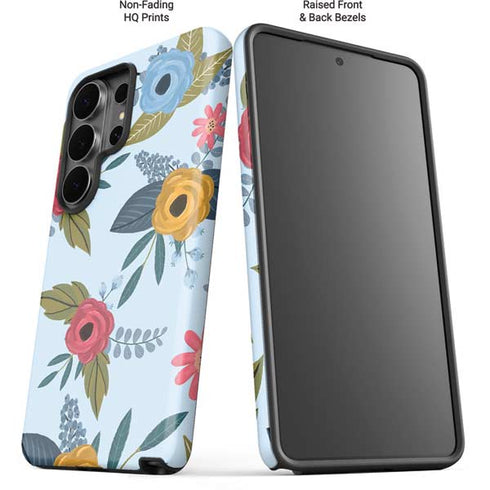Blue Fall Flowers Galaxy S26 Ultra Impact Case