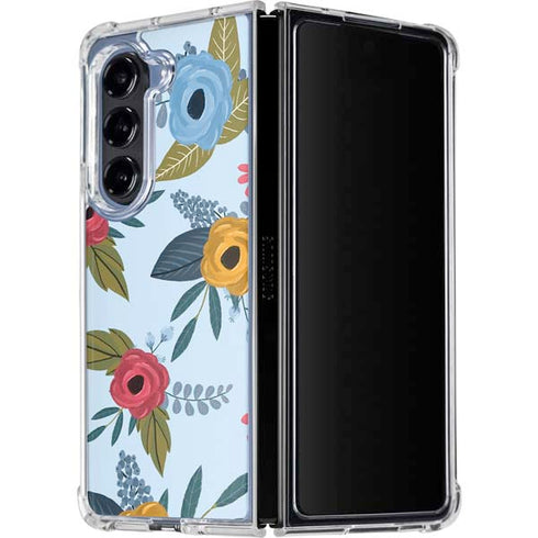 Blue Fall Flowers Galaxy Z Fold5 5G Clear Case