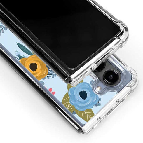 Blue Fall Flowers Galaxy Z Fold5 5G Clear Case
