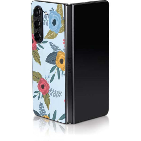Blue Fall Flowers Galaxy Z Fold5 5G Skin