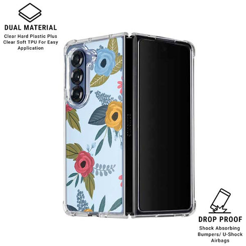 Blue Fall Flowers Galaxy Z Fold6 Clear Case
