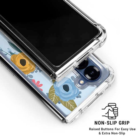 Blue Fall Flowers Galaxy Z Fold6 Clear Case