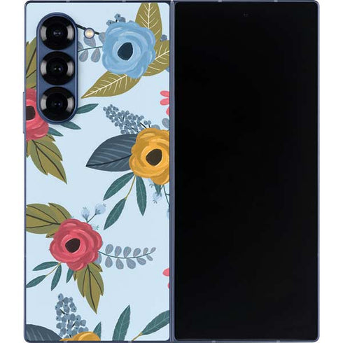 Blue Fall Flowers Galaxy Z Fold6 Skin