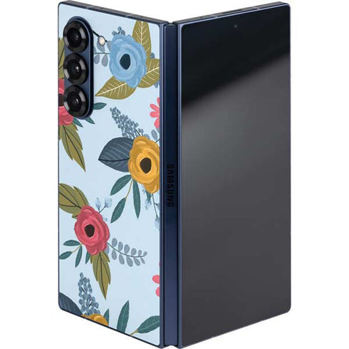 Blue Fall Flowers Galaxy Z Fold6 Skin