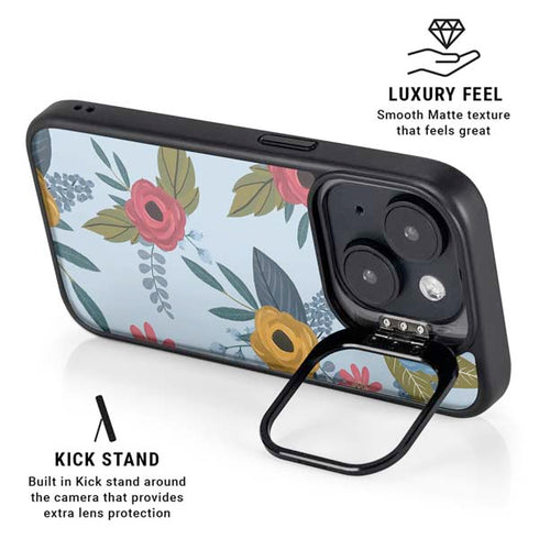 Blue Fall Flowers iPhone 14 Kickstand Case