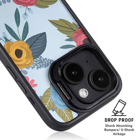 Blue Fall Flowers iPhone 14 Kickstand Case