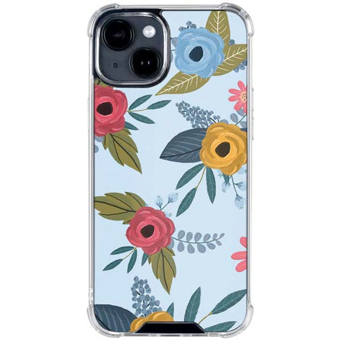 Blue Fall Flowers iPhone 15 Clear Case