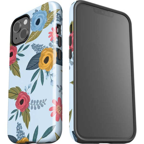 Blue Fall Flowers iPhone 15 Impact Case