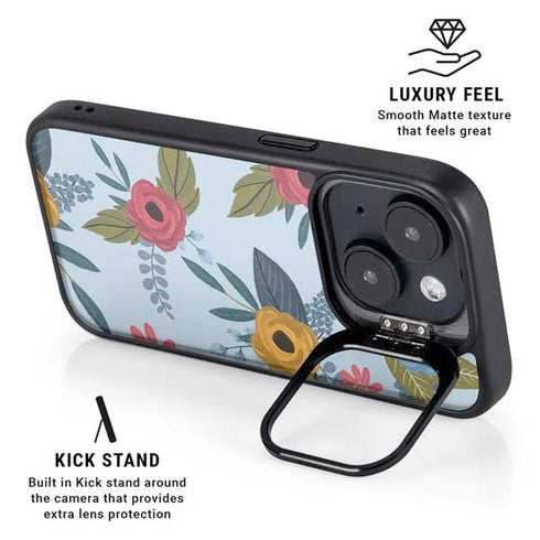 Blue Fall Flowers iPhone 15 Plus Kickstand Case