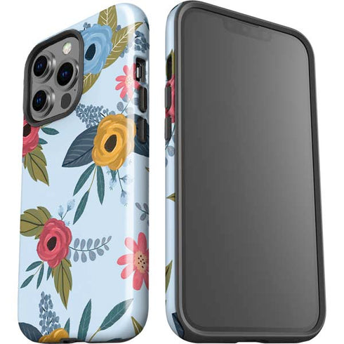 Blue Fall Flowers iPhone 15 Pro Impact Case