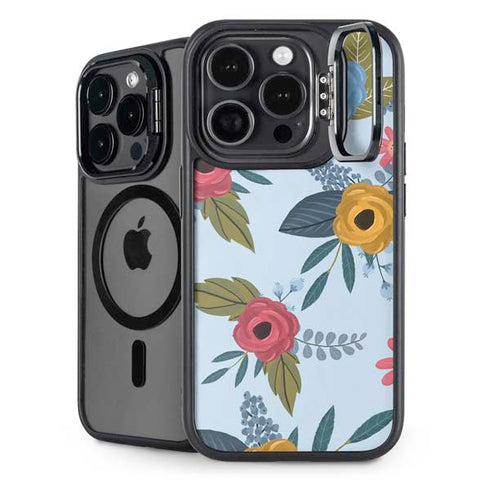Blue Fall Flowers iPhone 15 Pro Kickstand Case
