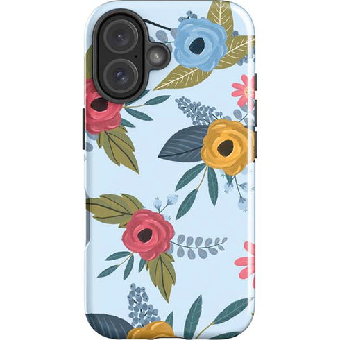 Blue Fall Flowers iPhone 16 Impact Case