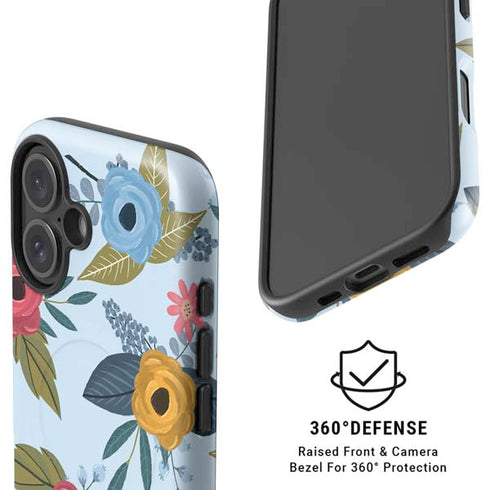 Blue Fall Flowers iPhone 16 Magsafe Impact Case