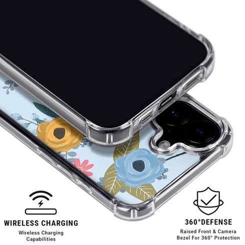 Blue Fall Flowers iPhone 16 Plus Clear Case