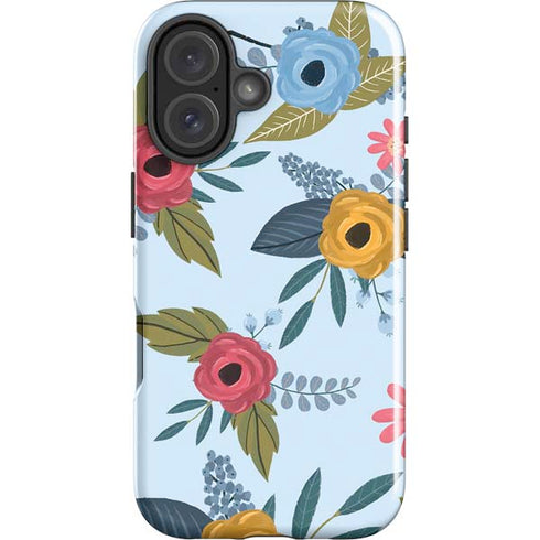 Blue Fall Flowers iPhone 16 Plus Impact Case