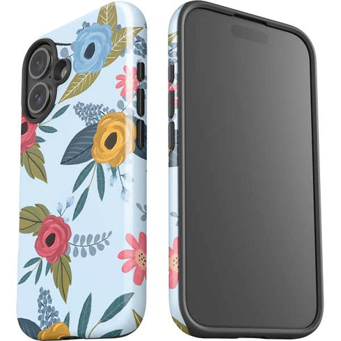 Blue Fall Flowers iPhone 16 Plus Impact Case