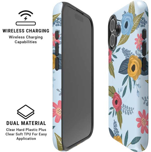 Blue Fall Flowers iPhone 16 Plus Magsafe Impact Case