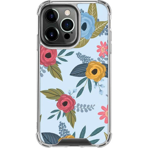 Blue Fall Flowers iPhone 16 Pro Clear Case
