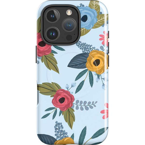 Blue Fall Flowers iPhone 16 Pro Magsafe Impact Case