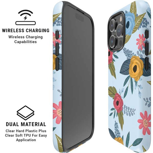 Blue Fall Flowers iPhone 16 Pro Magsafe Impact Case
