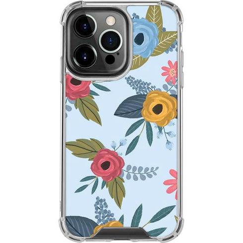 Blue Fall Flowers iPhone 16 Pro Max Clear Case
