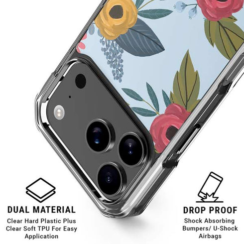 Blue Fall Flowers iPhone 18 Pro Clear Case