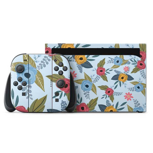 Blue Fall Flowers Nintendo Switch 2 (2025) with Joy-Con Skin